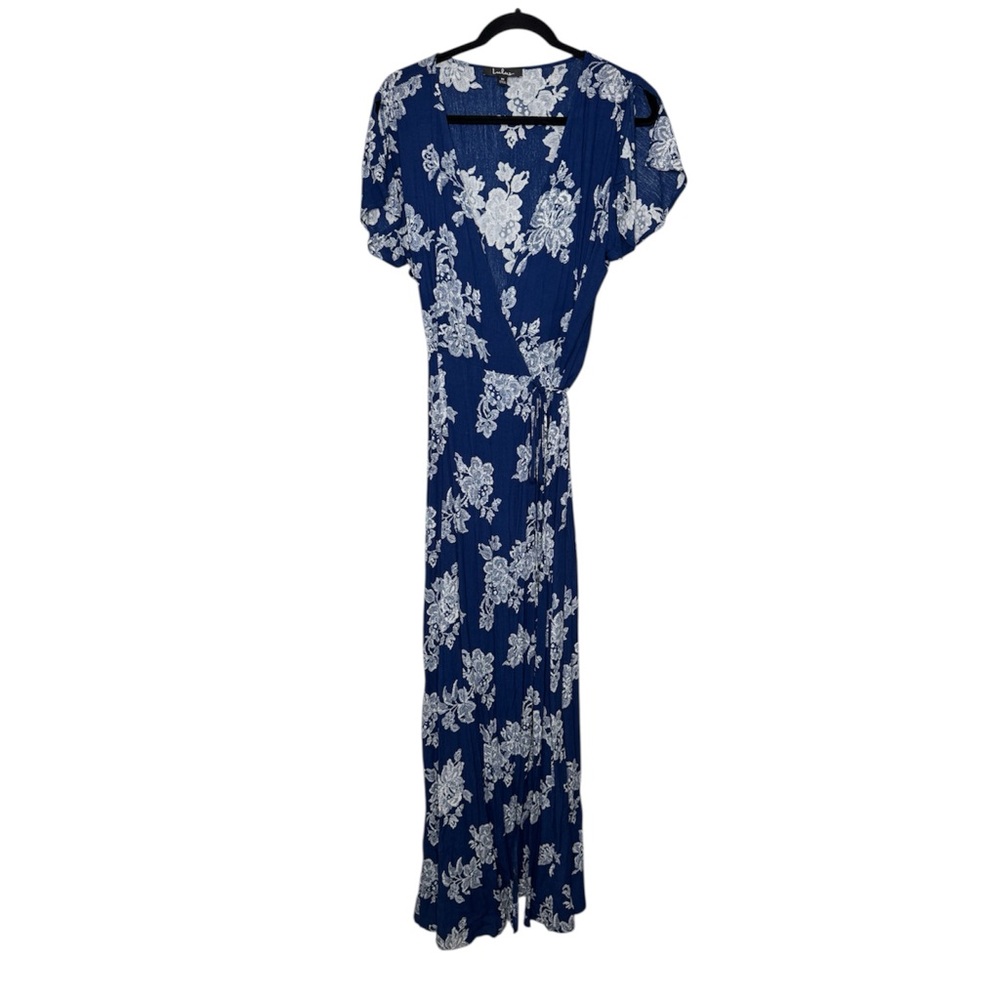 Lulus Heart of Marigold Navy Blue floral print wrap maxi dress women's M boho - Picture 4 of 10
